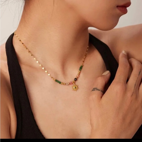 NWT natural stone Stainless steel ball pendant Necklace - Picture 7 of 16